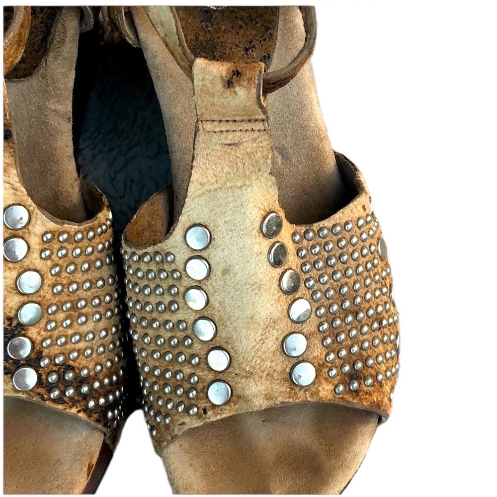 Calleen Cordero Brown and Tan Tie Dye Leather  Studded Platforms - Picture 12 of 14